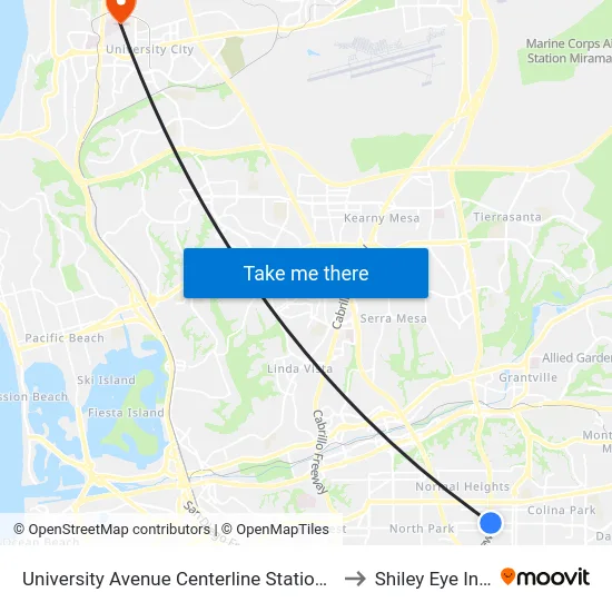 University Avenue Centerline Station (Northbound) to Shiley Eye Institute map