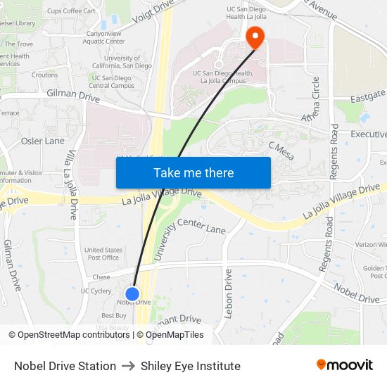 Nobel Drive Station to Shiley Eye Institute map