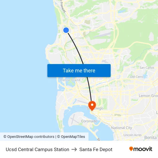 Ucsd Central Campus Station to Santa Fe Depot map