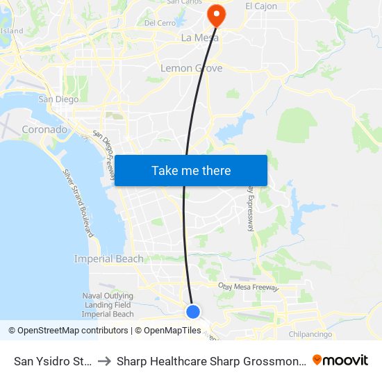 San Ysidro Station to Sharp Healthcare Sharp Grossmont Hospital map