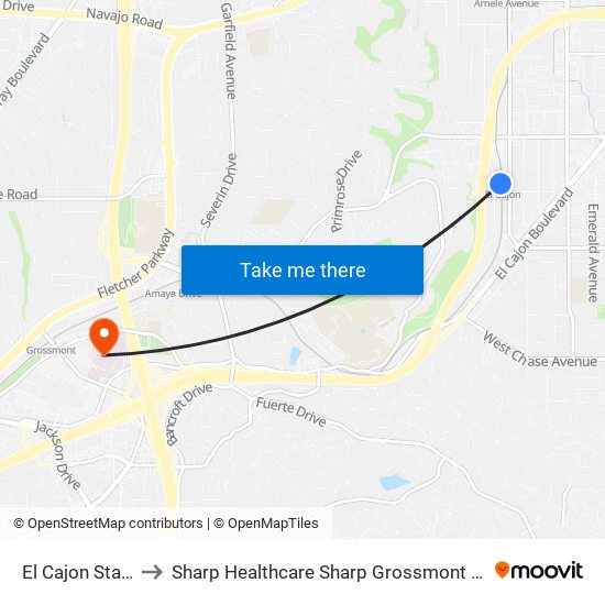 El Cajon Station to Sharp Healthcare Sharp Grossmont Hospital map