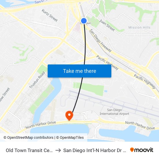 Old Town Transit Center to San Diego Int'l-N Harbor Dr West map