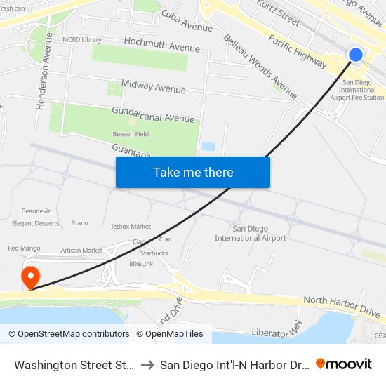 Washington Street Station to San Diego Int'l-N Harbor Dr West map