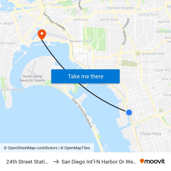 24th Street Station to San Diego Int'l-N Harbor Dr West map