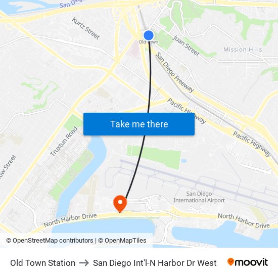 Old Town Station to San Diego Int'l-N Harbor Dr West map