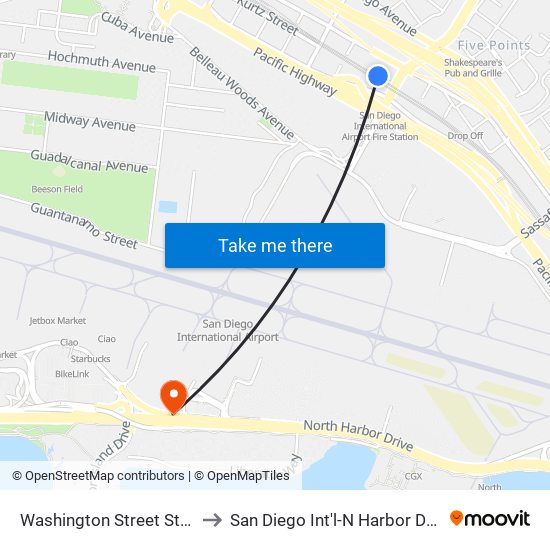 Washington Street Station to San Diego Int'l-N Harbor Dr East map