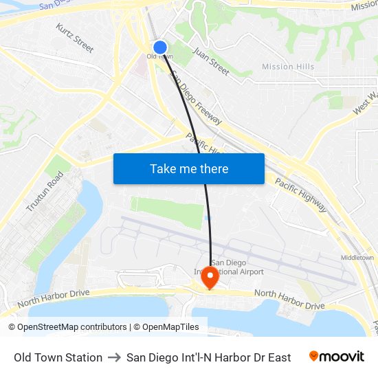 Old Town Station to San Diego Int'l-N Harbor Dr East map