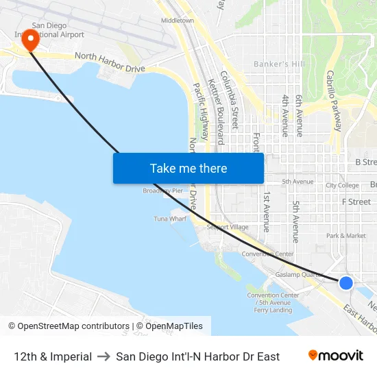 12th & Imperial to San Diego Int'l-N Harbor Dr East map