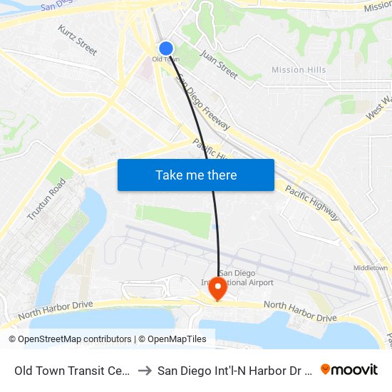 Old Town Transit Center to San Diego Int'l-N Harbor Dr East map