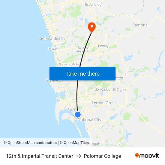 12th & Imperial Transit Center to Palomar College map