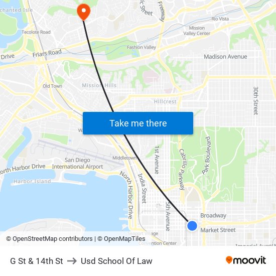 G St & 14th St to Usd School Of Law map