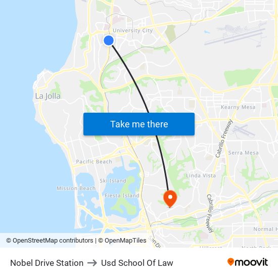 Nobel Drive Station to Usd School Of Law map