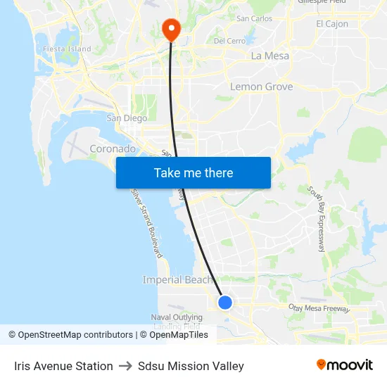 Iris Avenue Station to Sdsu Mission Valley map