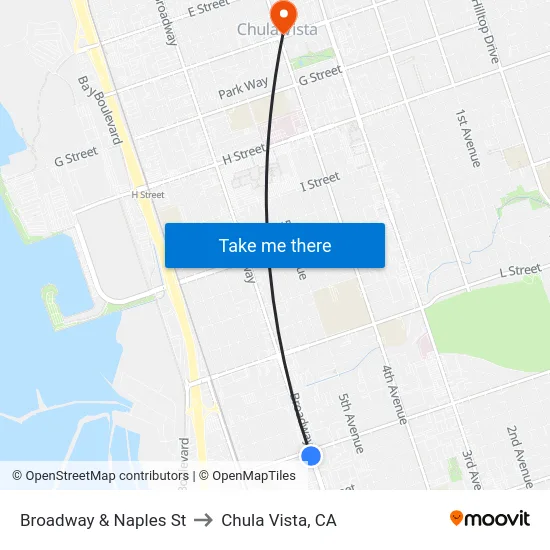 Broadway & Naples St to Chula Vista, CA map
