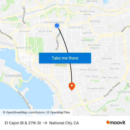 El Cajon Bl & 37th St to National City, CA map