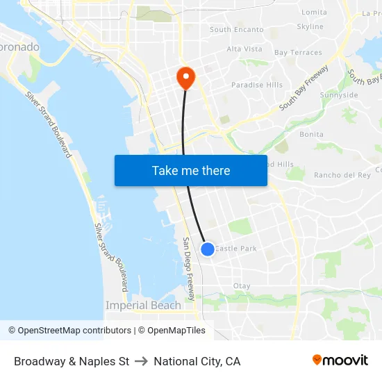 Broadway & Naples St to National City, CA map
