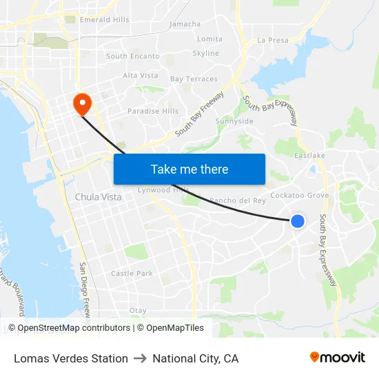 Lomas Verdes Station to National City, CA map