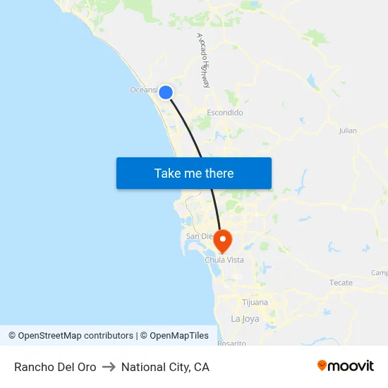 Rancho Del Oro to National City, CA map