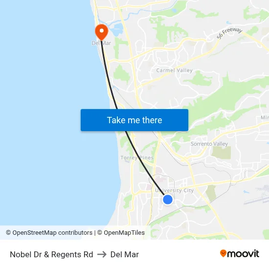 Nobel Dr & Regents Rd to Del Mar map