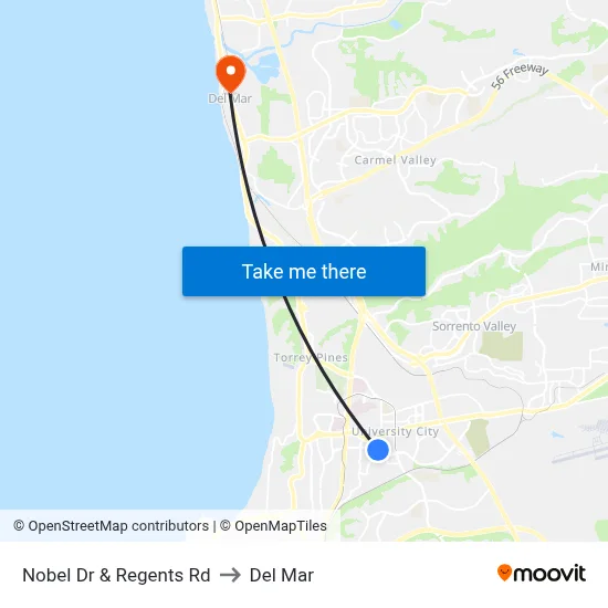 Nobel Dr & Regents Rd to Del Mar map