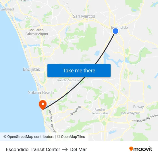 Escondido Transit Center to Del Mar map