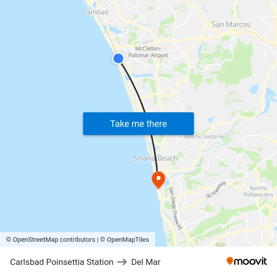 Carlsbad Poinsettia Station to Del Mar map