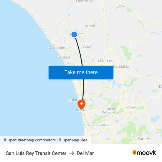 San Luis Rey Transit Center to Del Mar map