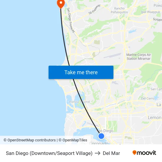 San Diego (Downtown/Seaport Village) to Del Mar map