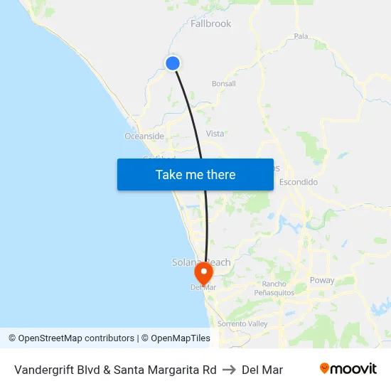 Vandergrift Blvd & Santa Margarita Rd to Del Mar map