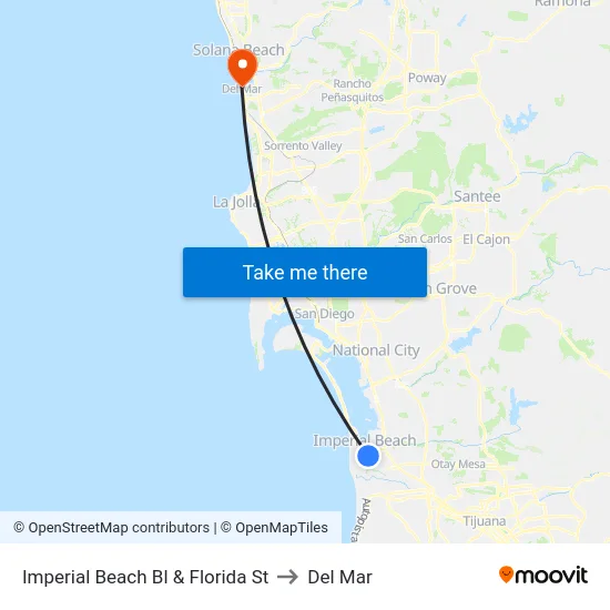 Imperial Beach Bl & Florida St to Del Mar map