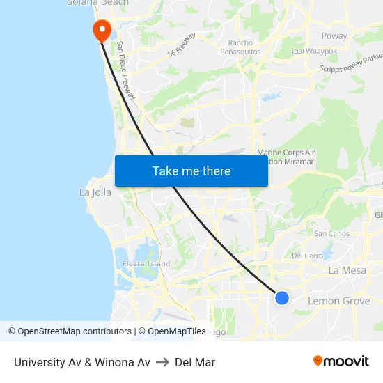 University Av & Winona Av to Del Mar map