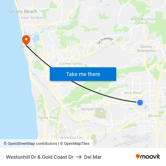 Westonhill Dr & Gold Coast Dr to Del Mar map