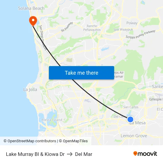 Lake Murray Bl & Kiowa Dr to Del Mar map
