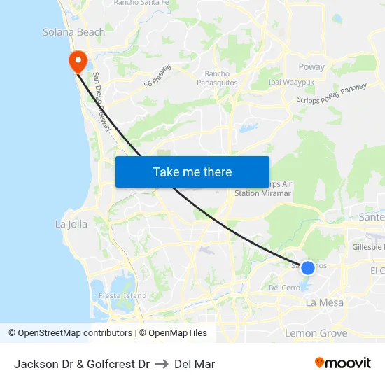 Jackson Dr & Golfcrest Dr to Del Mar map