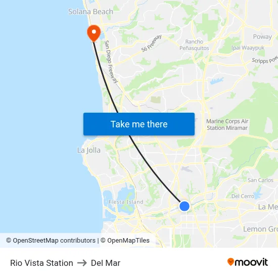 Rio Vista Station to Del Mar map