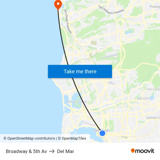 Broadway & 5th Av to Del Mar map