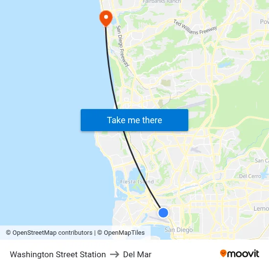 Washington Street Station to Del Mar map
