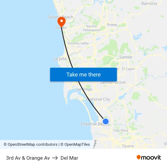 3rd Av & Orange Av to Del Mar map