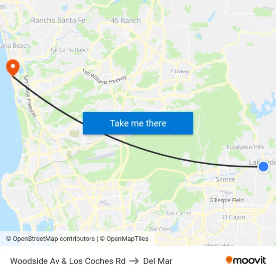 Woodside Av & Los Coches Rd to Del Mar map