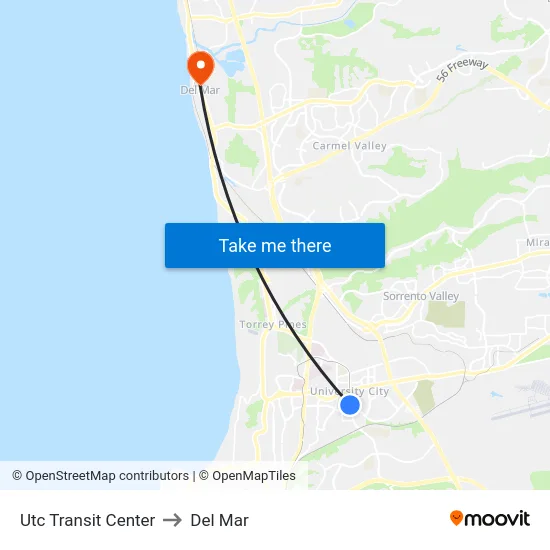 Utc Transit Center to Del Mar map