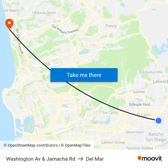 Washington Av & Jamacha Rd to Del Mar map