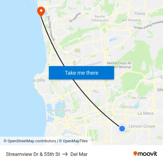 Streamview Dr & 55th St to Del Mar map
