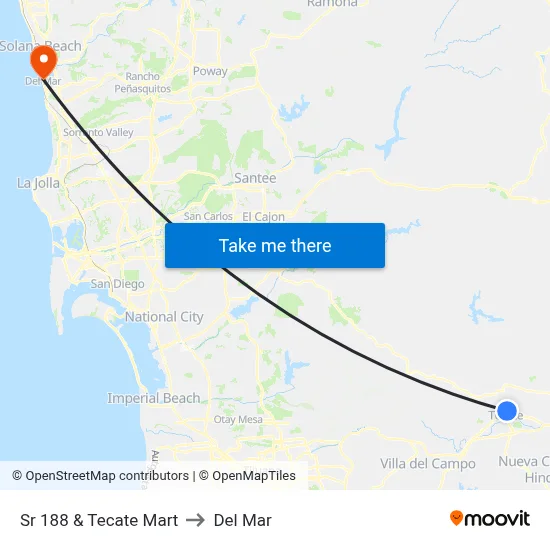 Sr 188 & Tecate Mart to Del Mar map