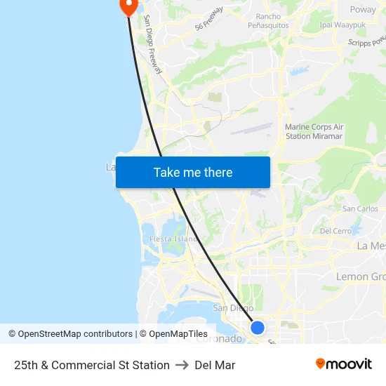 25th & Commercial St Station to Del Mar map