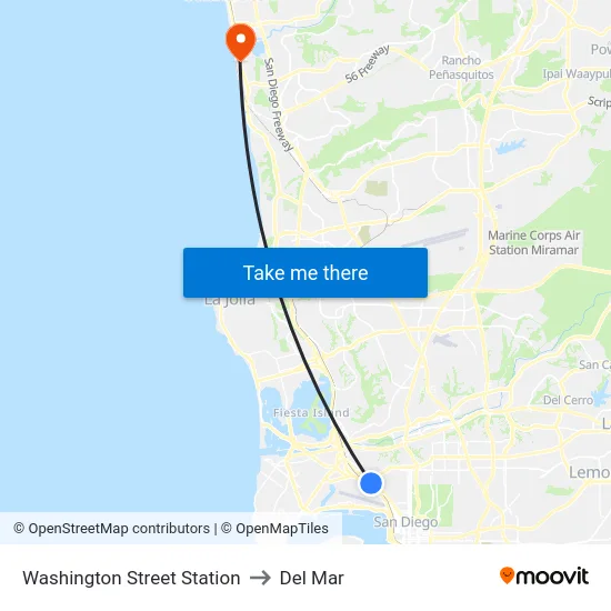 Washington Street Station to Del Mar map