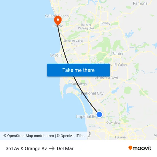 3rd Av & Orange Av to Del Mar map