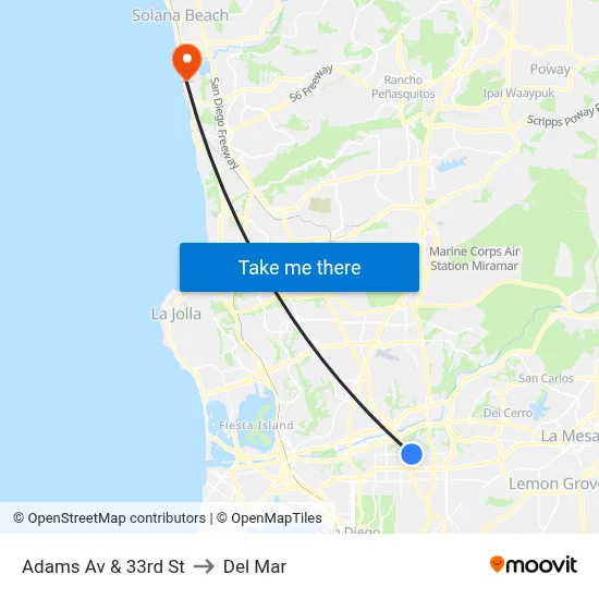 Adams Av & 33rd St to Del Mar map