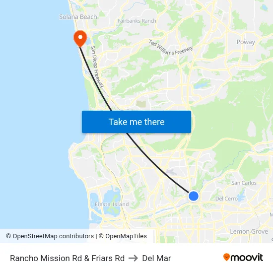 Rancho Mission Rd & Friars Rd to Del Mar map