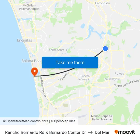Rancho Bernardo Rd & Bernardo Center Dr to Del Mar map