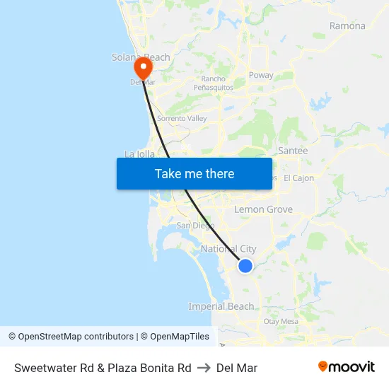 Sweetwater Rd & Plaza Bonita Rd to Del Mar map